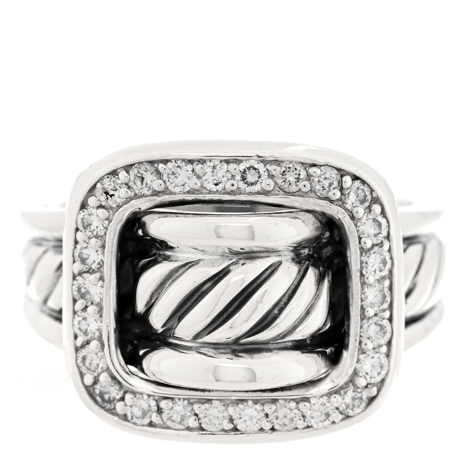 David Yurman Sterling Silver Diamond Buckle Ring 63 10.25 1 of 4