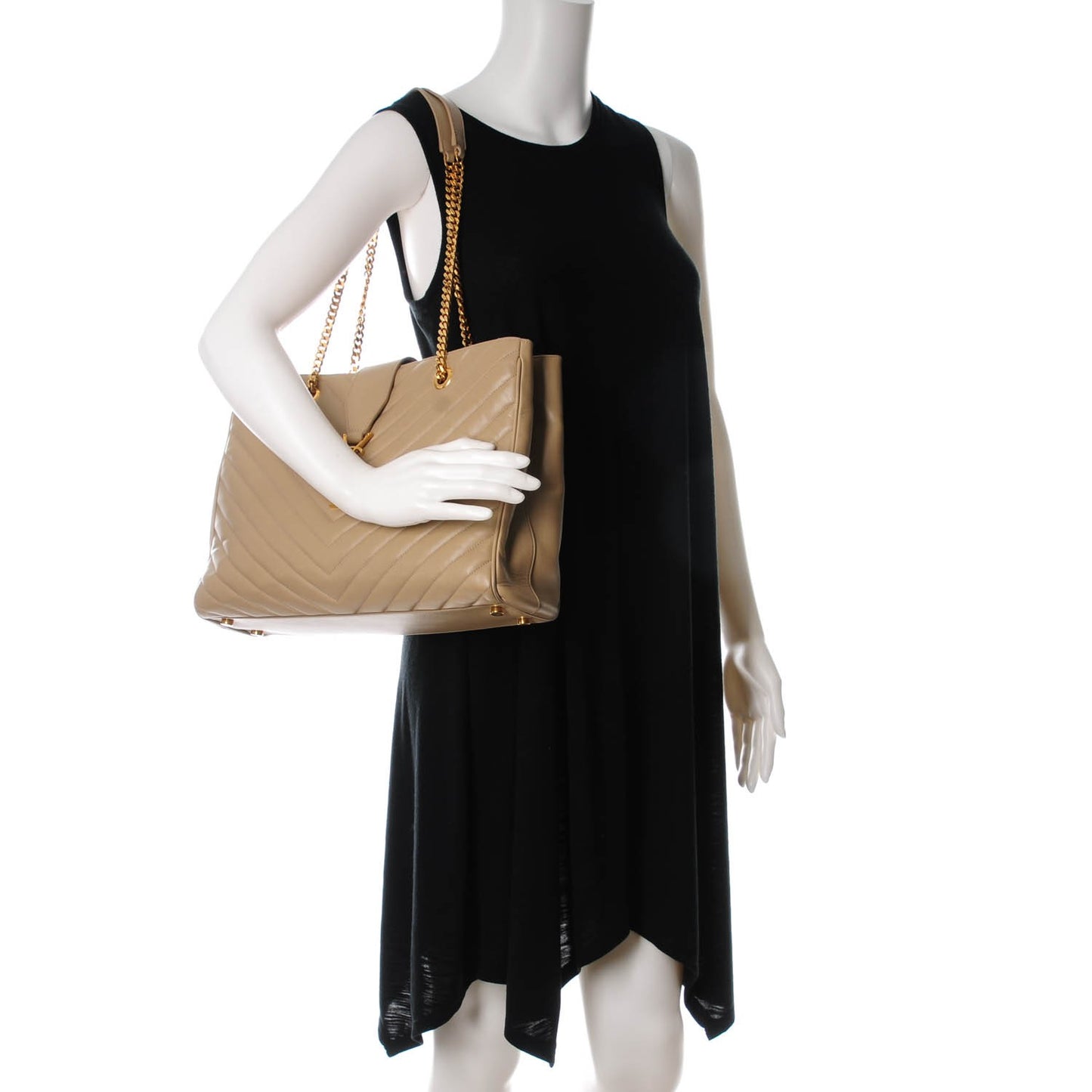 Lambskin Matelasse Chevron Monogram Cassandre Shopper Dark Beige