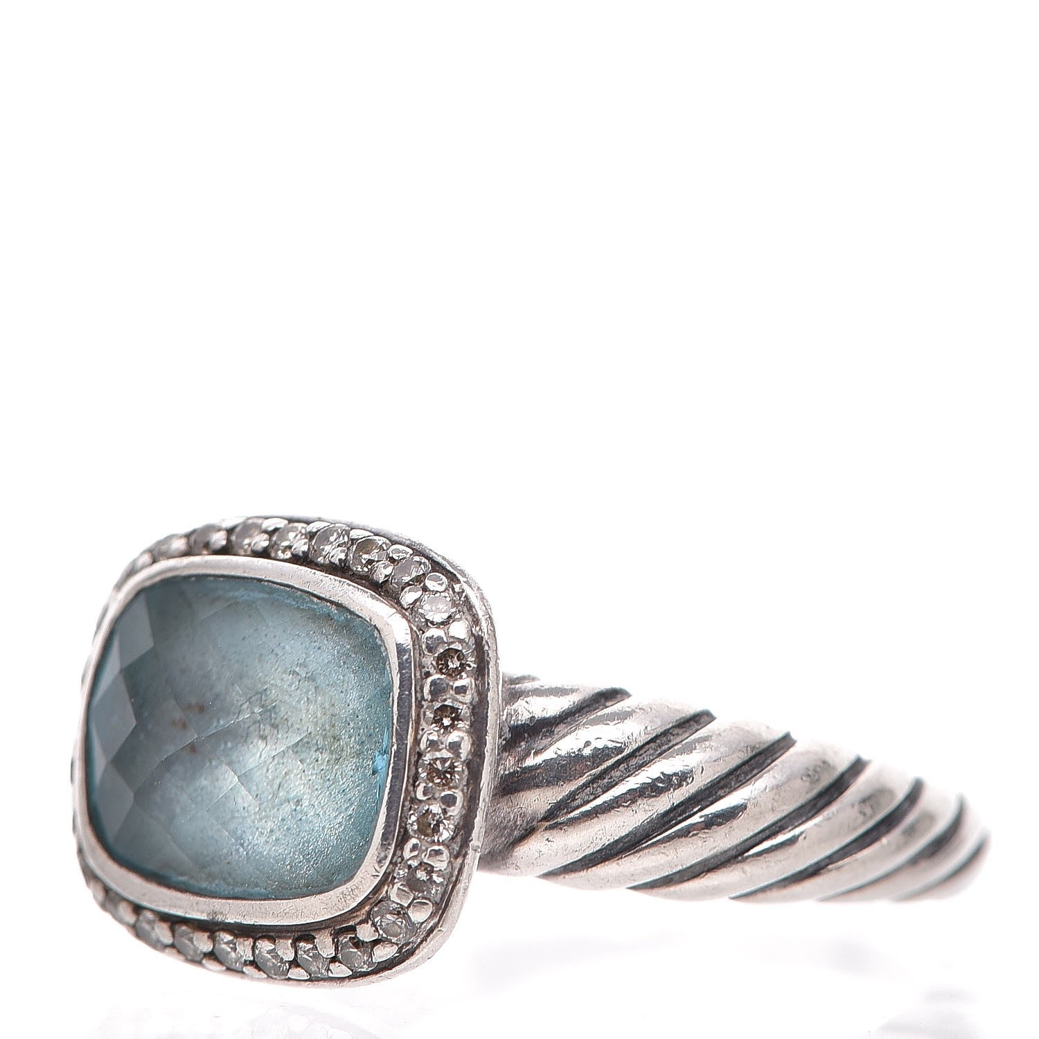 David Yurman Sterling Silver Diamond Blue Topaz 10mm Noblesse Ring 54 7 3 of 5