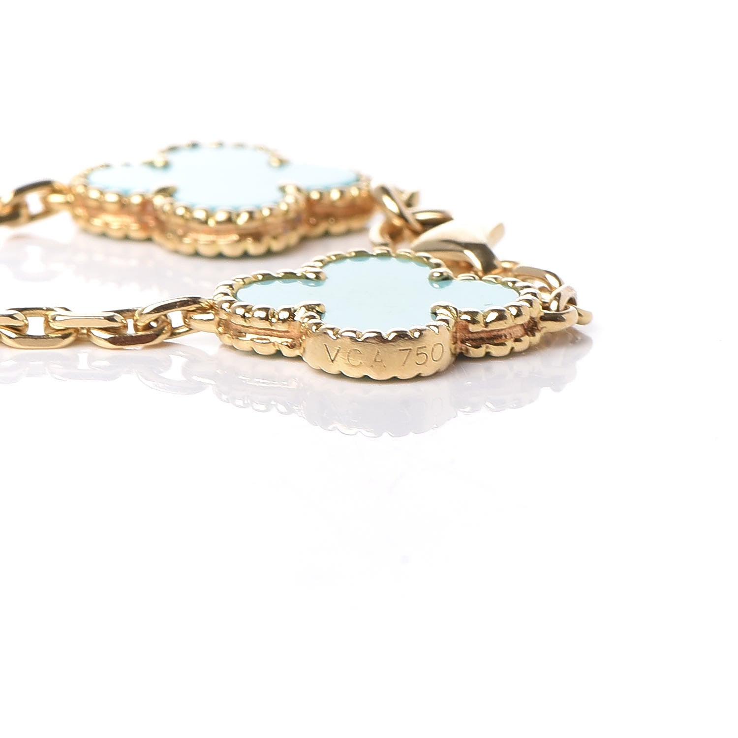 Van Cleef & Arpels 18K Yellow Gold Turquoise 5 Motifs Vintage Alhambra Bracelet 5 of 6