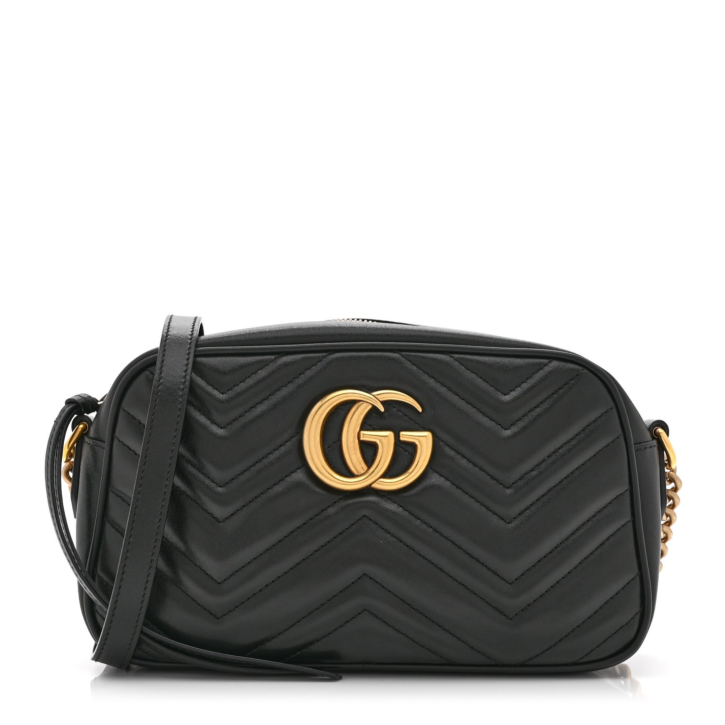 Calfskin Matelasse Small GG Marmont Chain Shoulder Bag Black