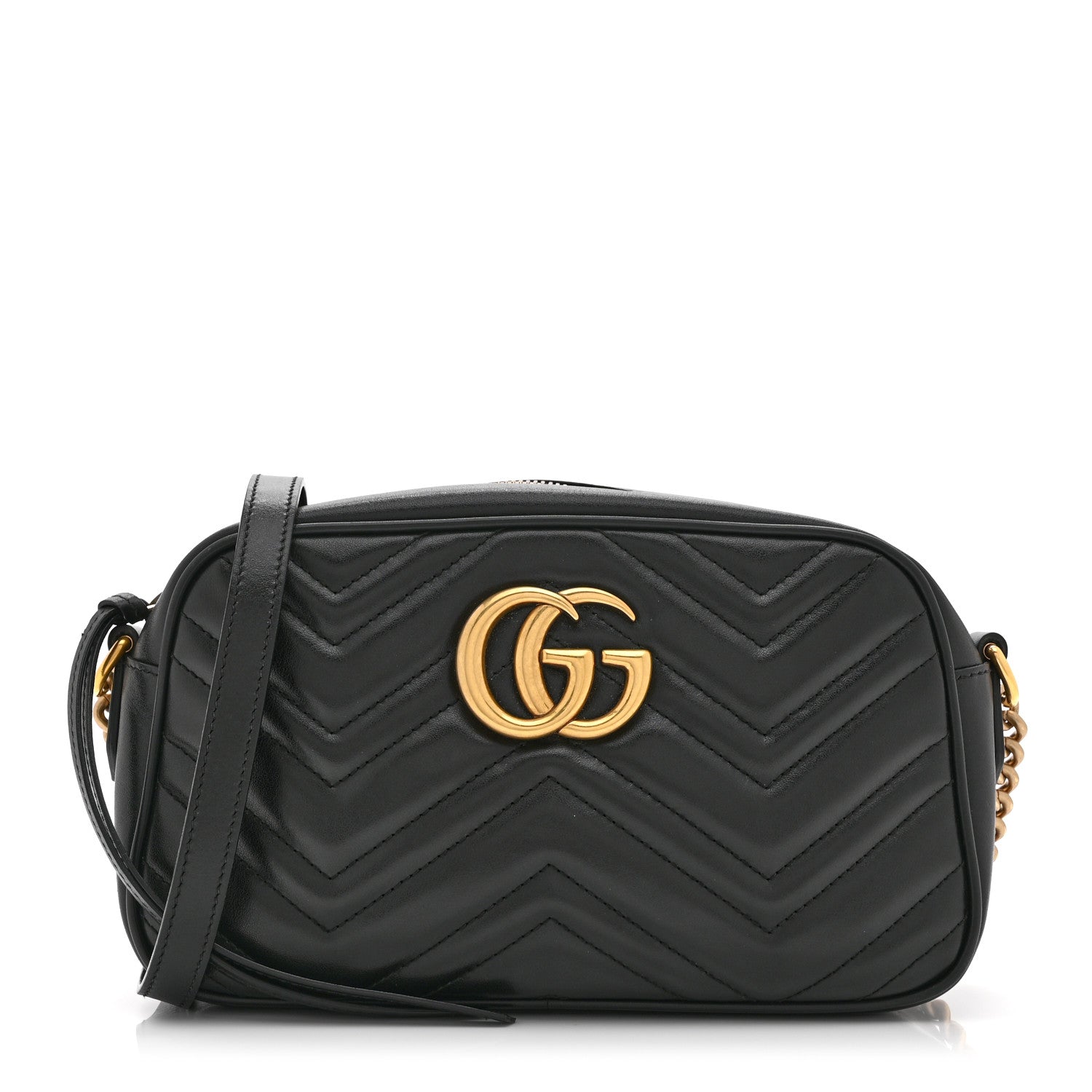Gucci Calfskin Matelasse Small GG Marmont Chain Shoulder Bag Black 1 of 12