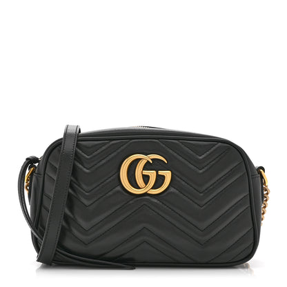 Gucci Calfskin Matelasse Small GG Marmont Chain Shoulder Bag Black 1 of 12