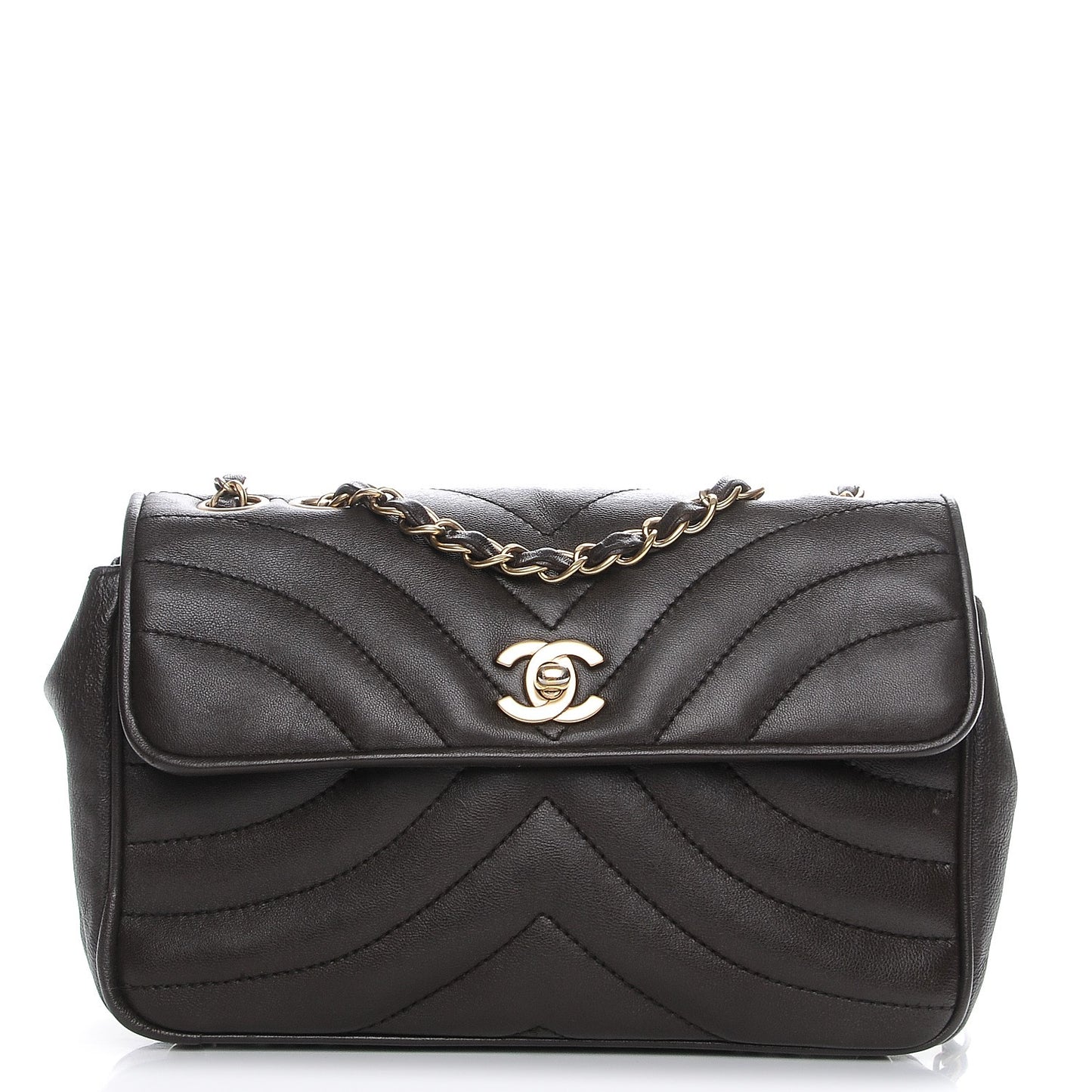 Lambskin Small Chevron Flap Brown