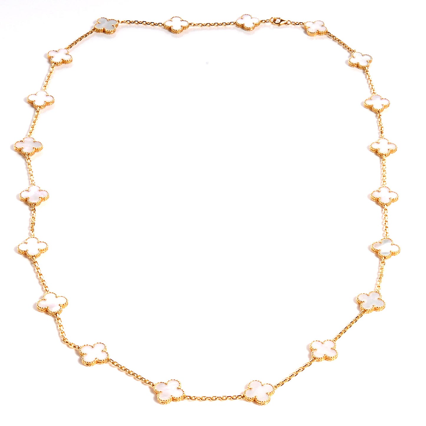 18K Yellow Gold Mother of Pearl 20 Motifs Vintage Alhambra Necklace