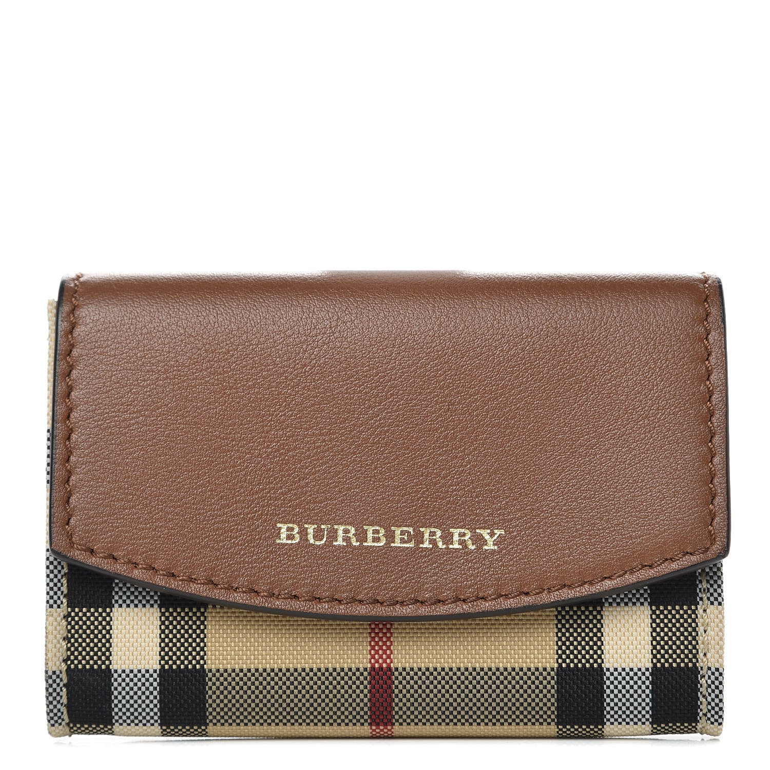 Burberry Calfskin Horseferry Check Chesam Card Case Tan 1 of 7