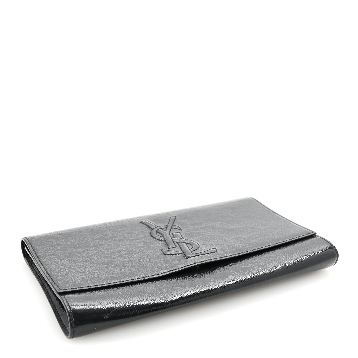 Saint Laurent Textured Patent Calfskin Monogram Large Belle De Jour Clutch Navy 4 of 6
