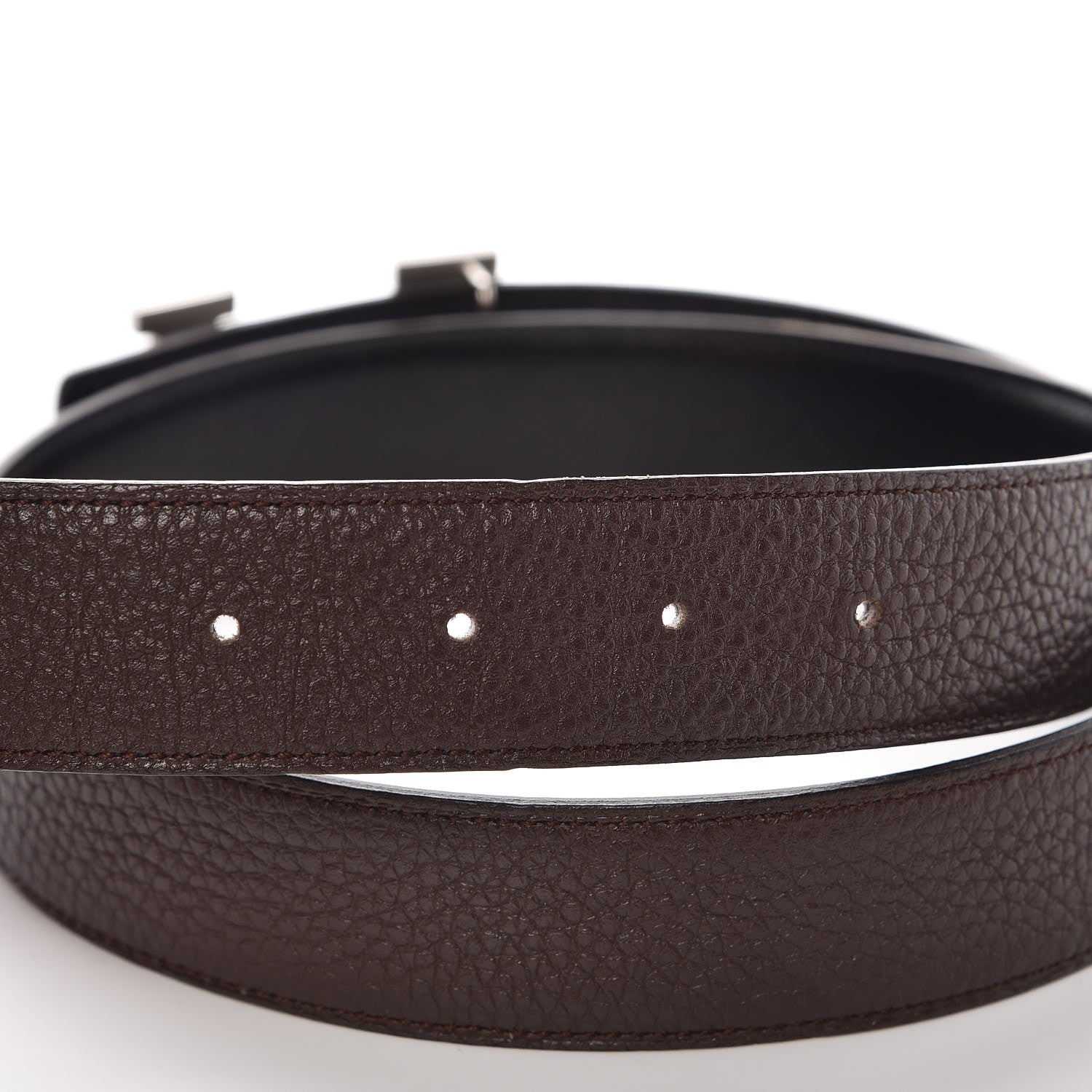 Hermes Togo Box 32mm Calandre H Belt 85 Chocolate Black 6 of 7