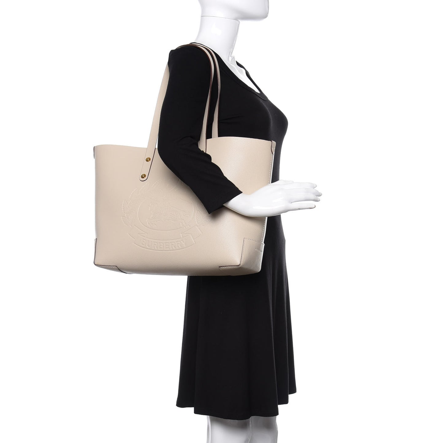 Calfskin Crest Embossed Small Tote Limestone