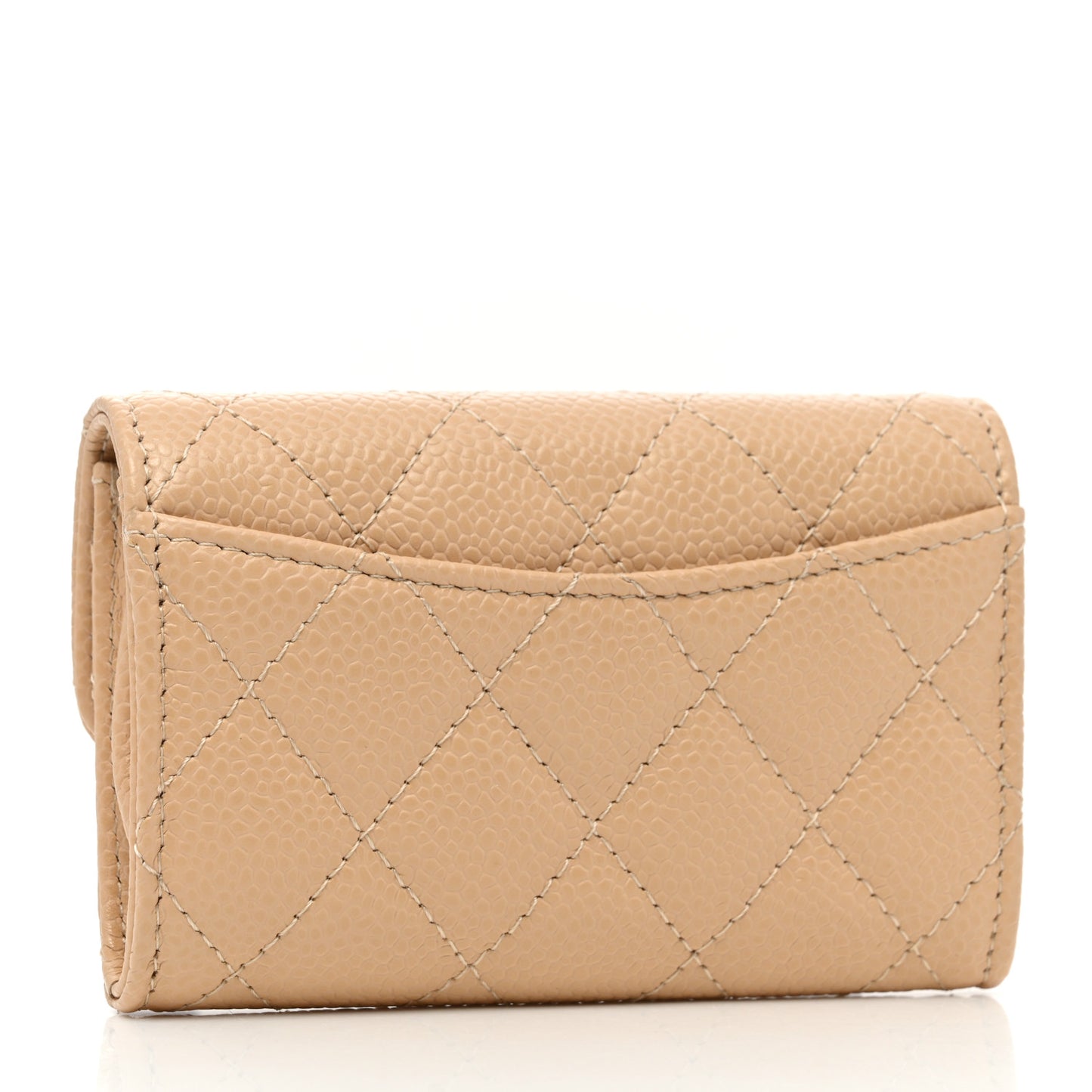 Caviar Quilted Flap Card Holder Wallet Beige