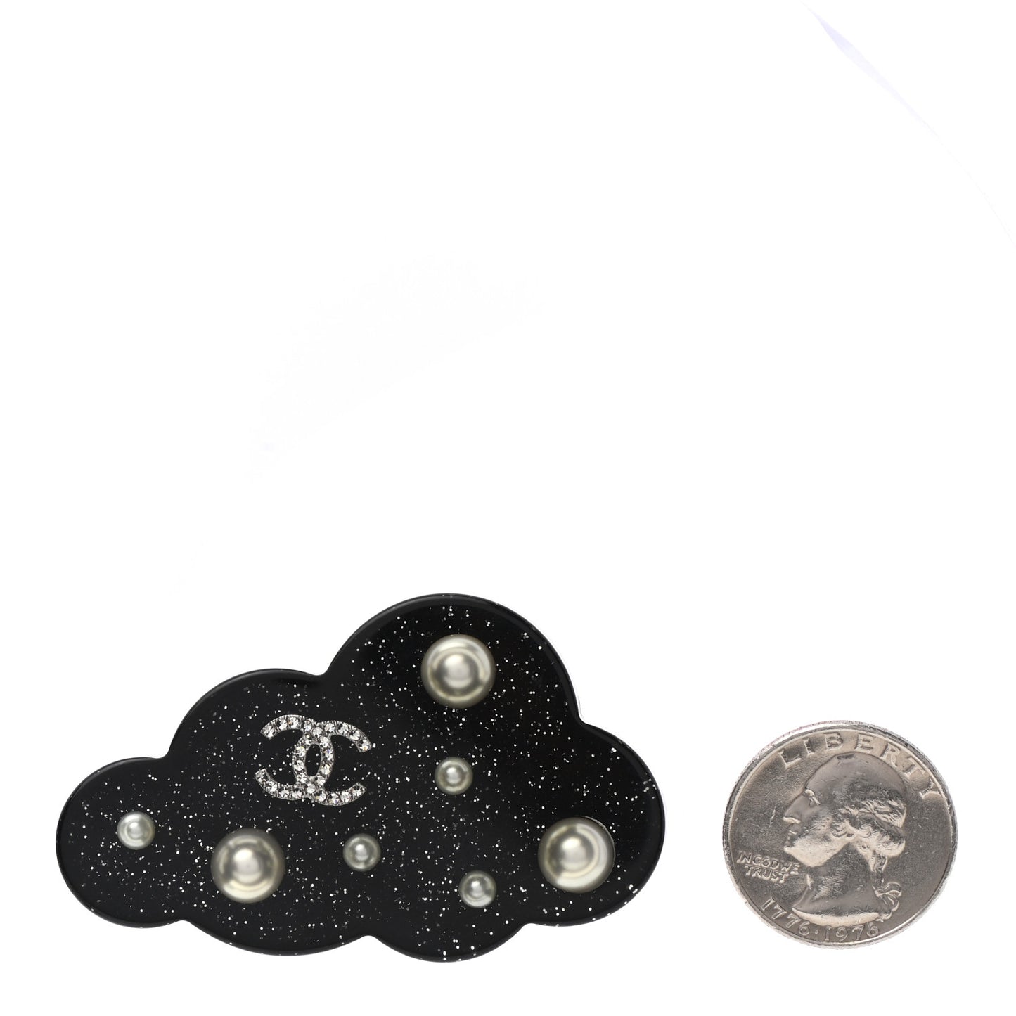 Glittered Resin Crystal Pearl CC Cloud Brooch Black Silver