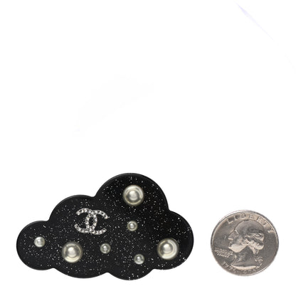 Chanel Glittered Resin Crystal Pearl CC Cloud Brooch Black Silver 3 of 5