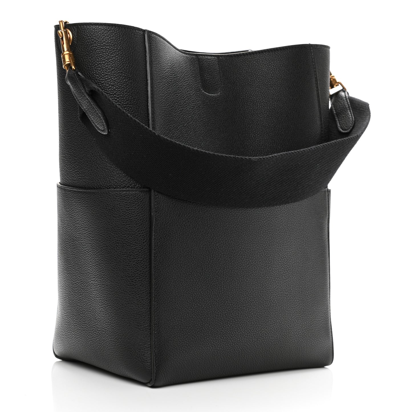 Soft Grained Calfskin Sangle Bucket Bag Black