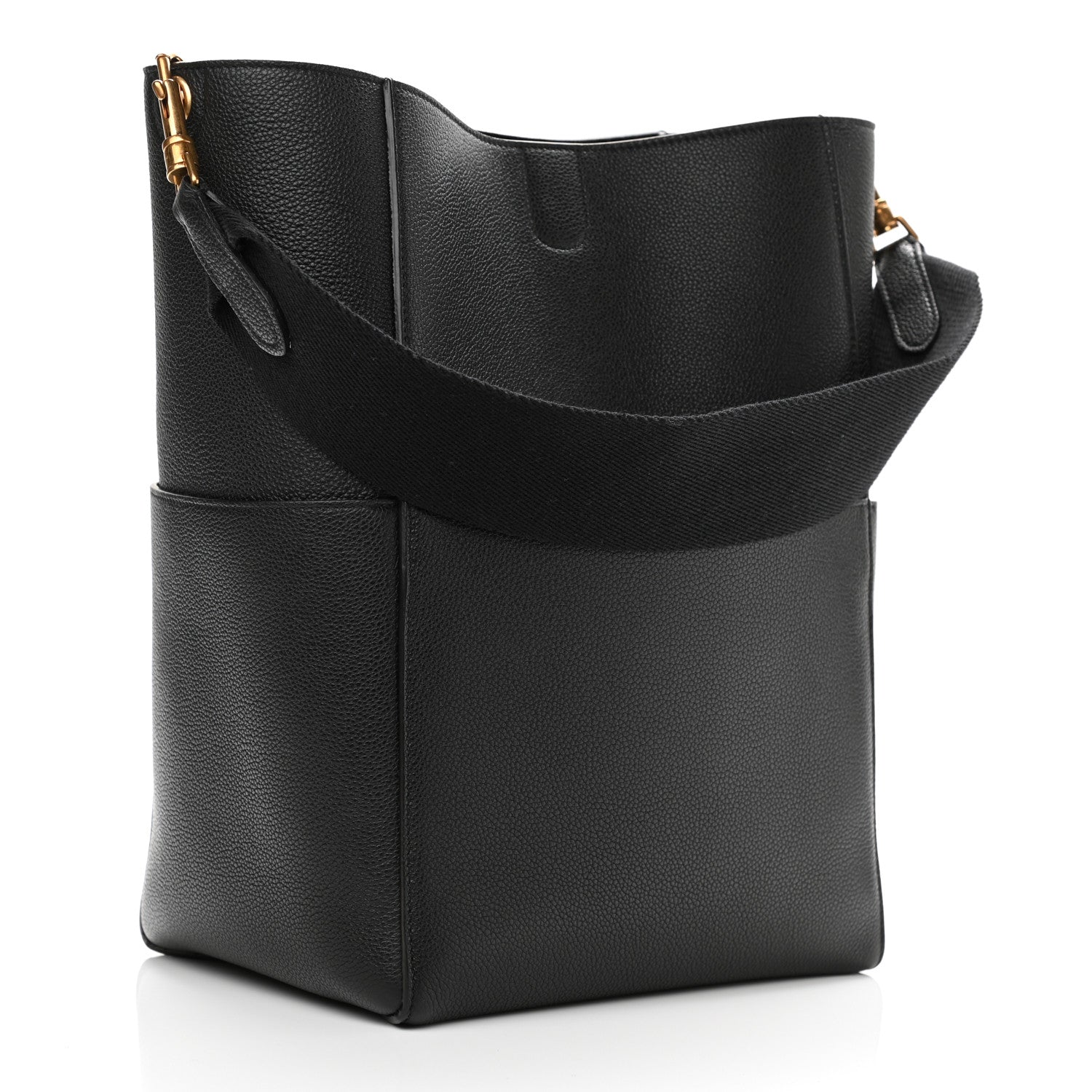 Celine Soft Grained Calfskin Sangle Bucket Bag Black 3 of 8