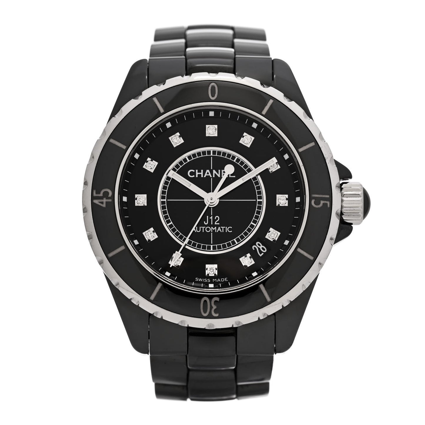 Stainless Steel Ceramic Diamond 38mm J12 Automatic Watch Black