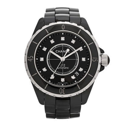 Chanel Stainless Steel Ceramic Diamond 38mm J12 Automatic Watch Black 1 of 4