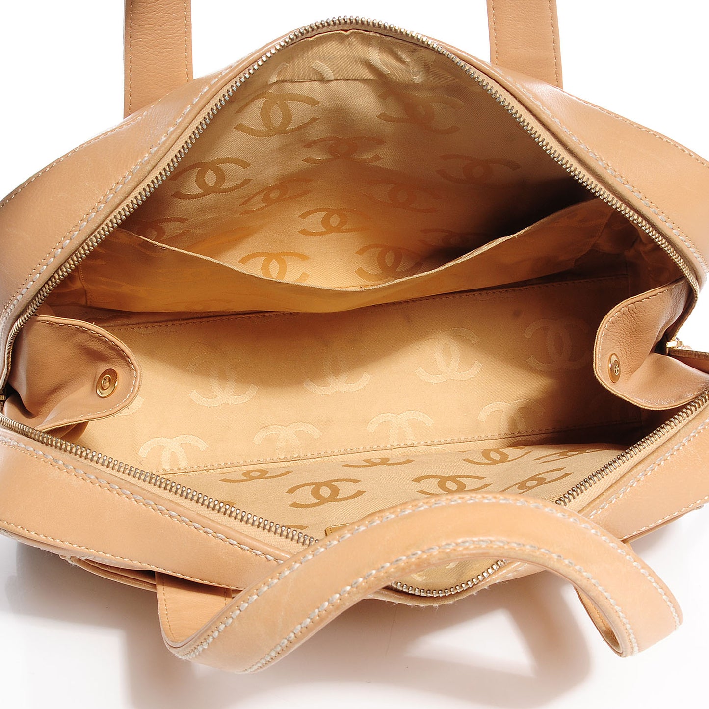Calfskin Wild Stitch Top Handle Bag Beige