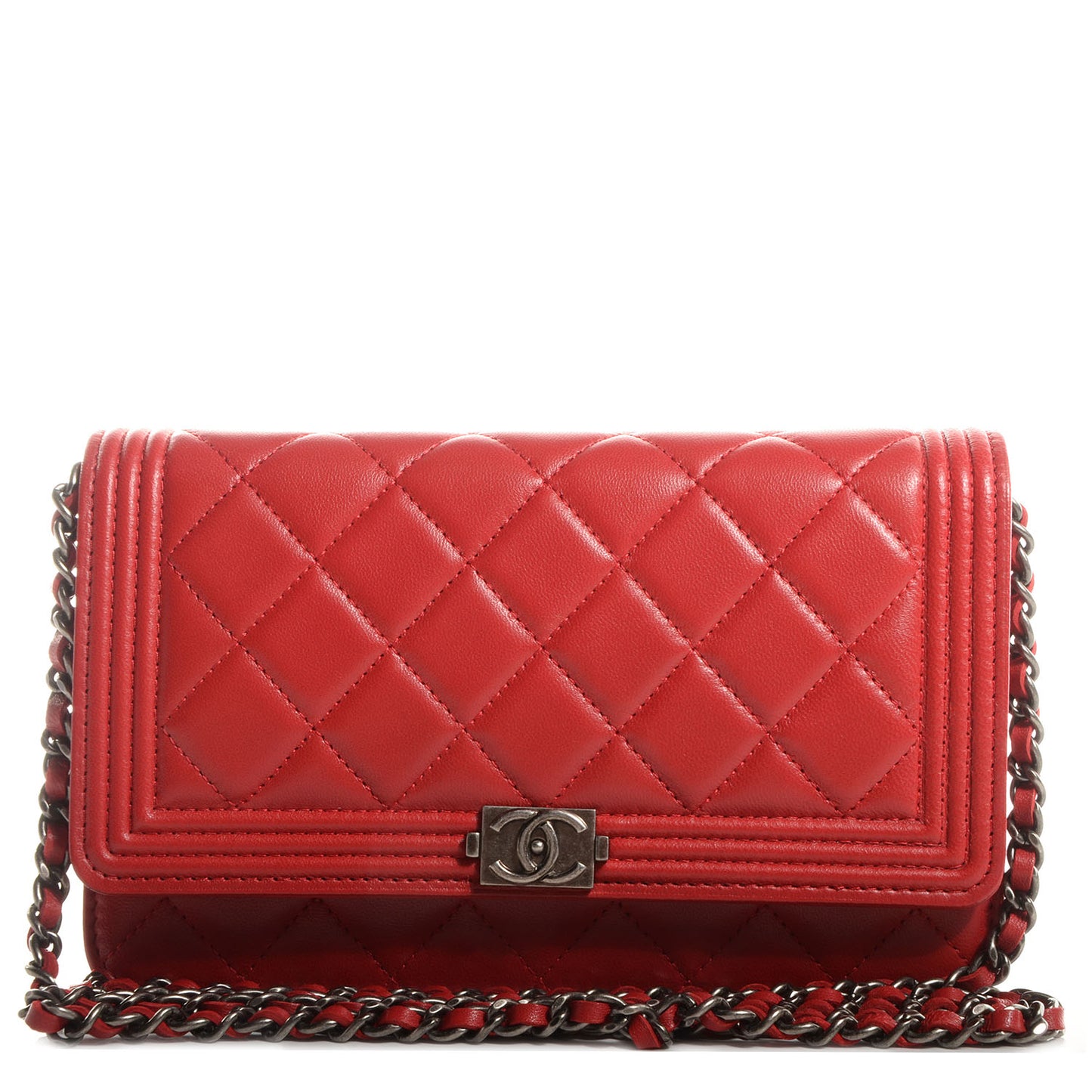 Lambskin Quilted Boy Wallet On Chain WOC Red