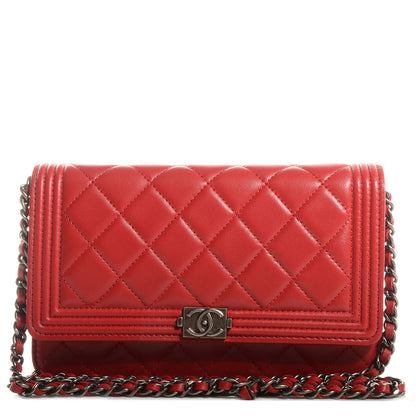 Chanel Lambskin Quilted Boy Wallet On Chain WOC Red 1 of 8