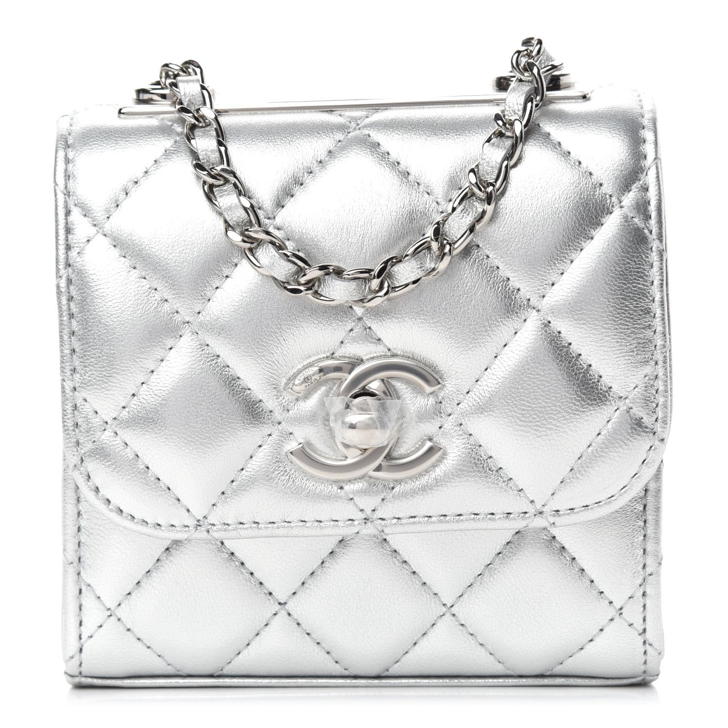 Chanel Metallic Lambskin Quilted Mini Trendy CC Chain Wallet Silver 1 of 10
