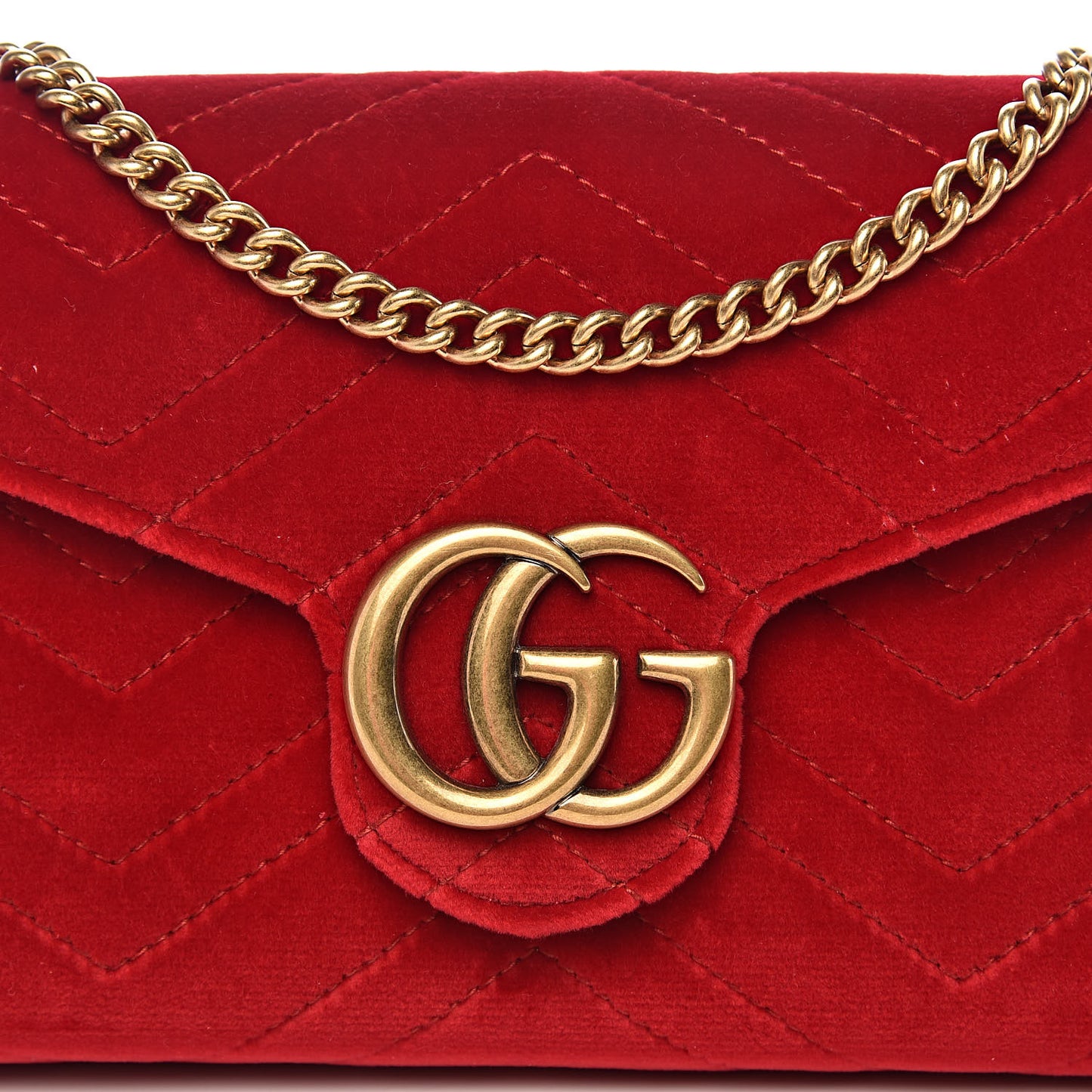 Velvet Matelasse GG Marmont Chain Wallet Hibiscus Red
