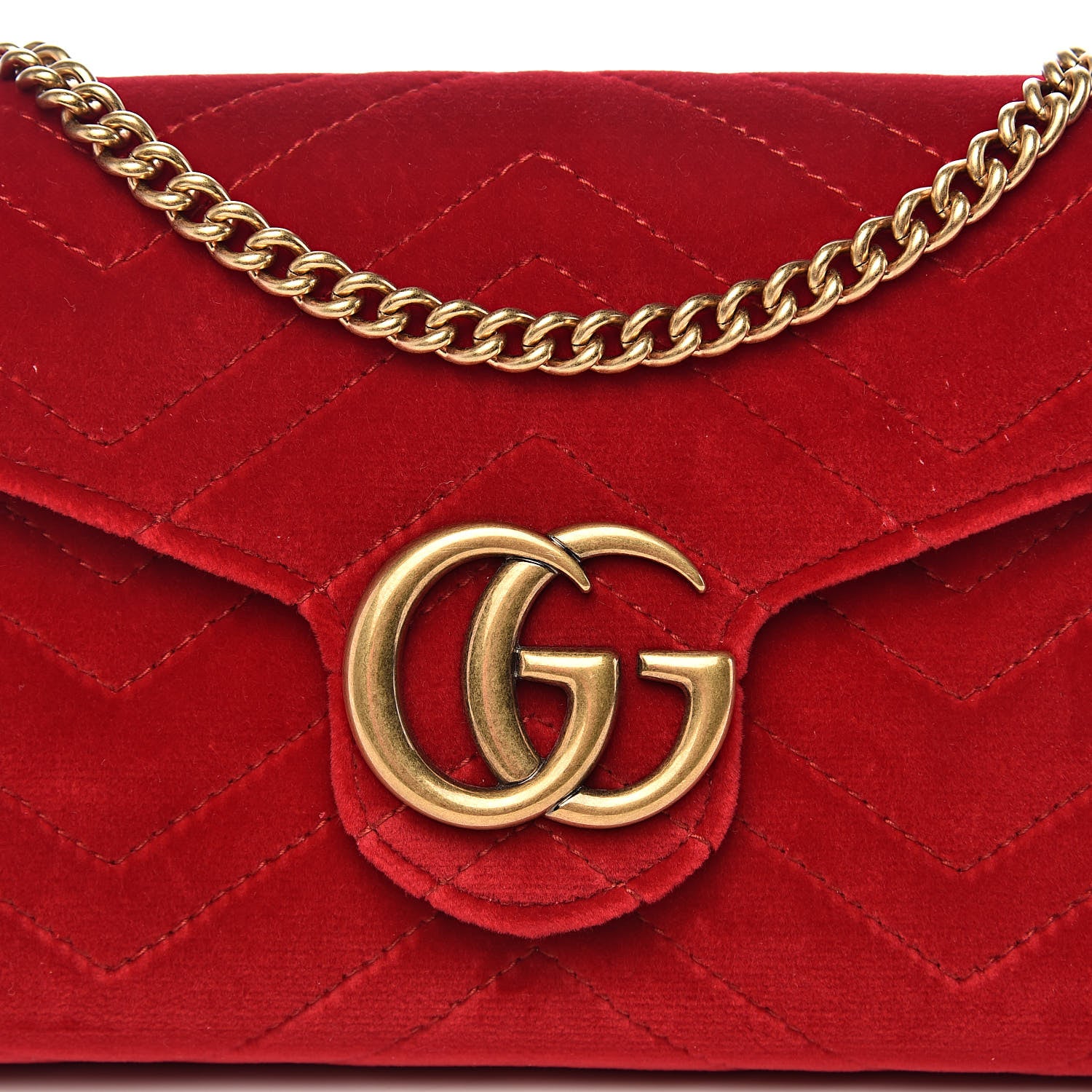 Gucci Velvet Matelasse GG Marmont Chain Wallet Hibiscus Red 10 of 10