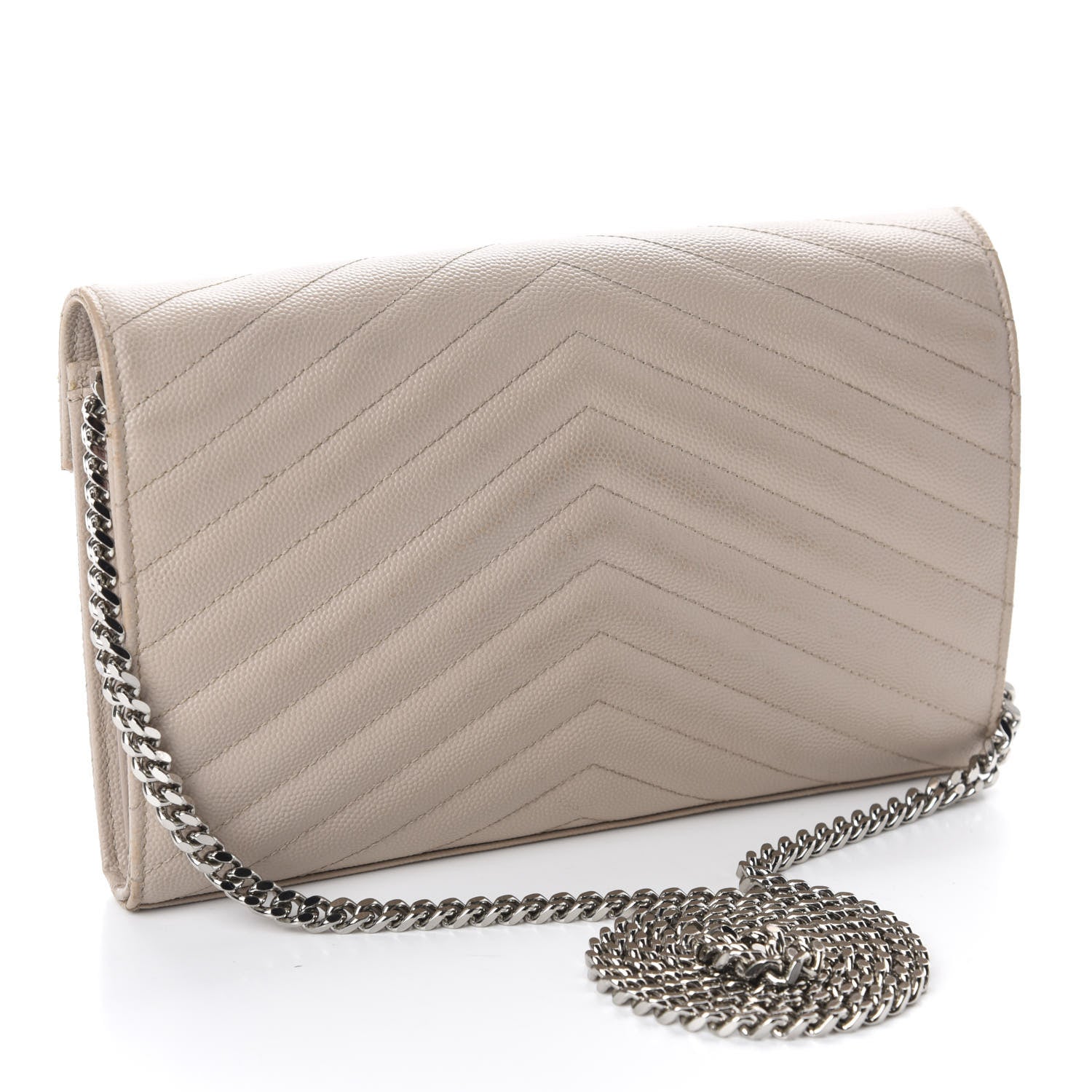 Saint Laurent Grain De Poudre Matelasse Chevron Monogram Chain Wallet Nude Powder 2 of 19