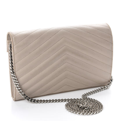 Saint Laurent Grain De Poudre Matelasse Chevron Monogram Chain Wallet Nude Powder 2 of 19