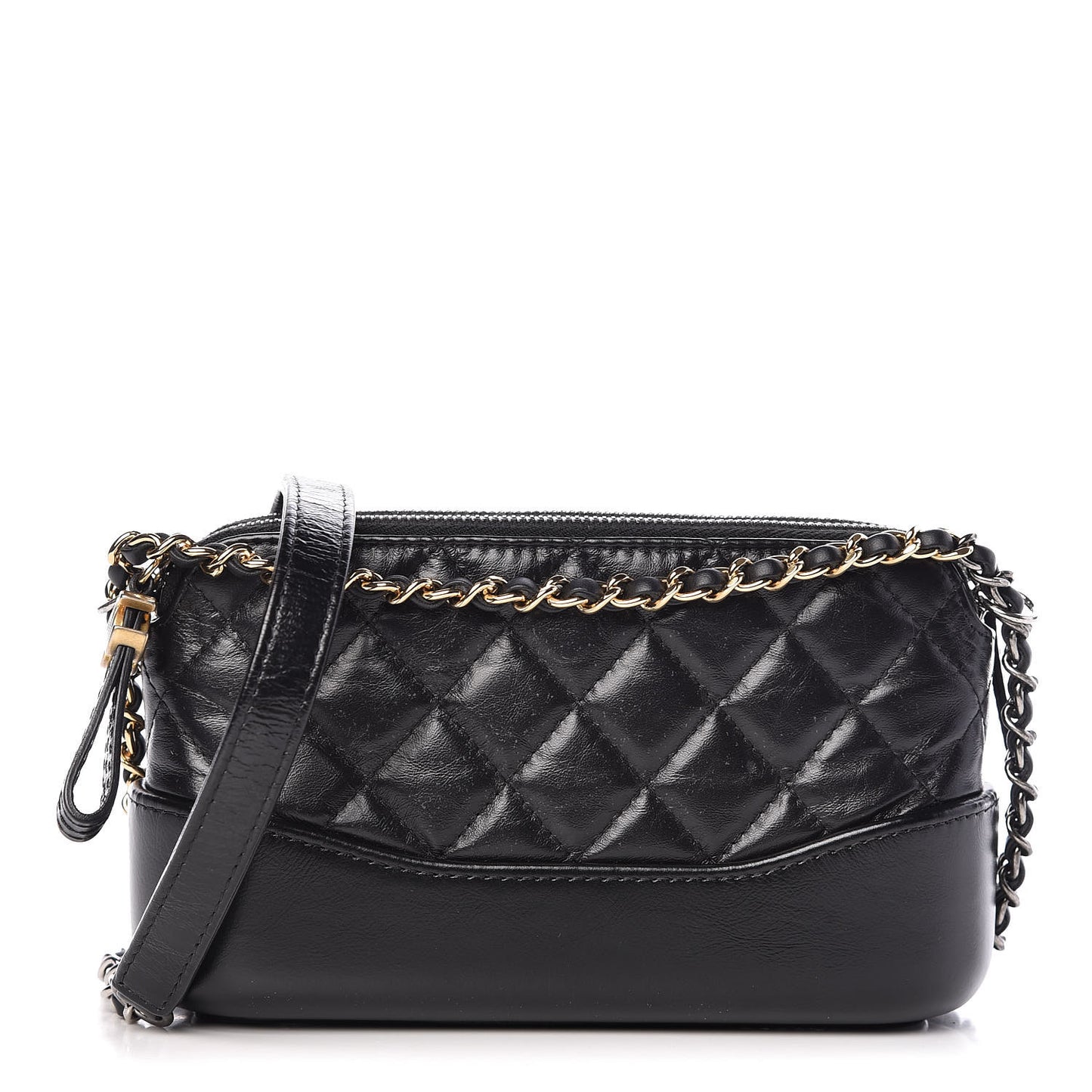Aged Calfskin Quilted Small Gabrielle Clutch With Chain Black
