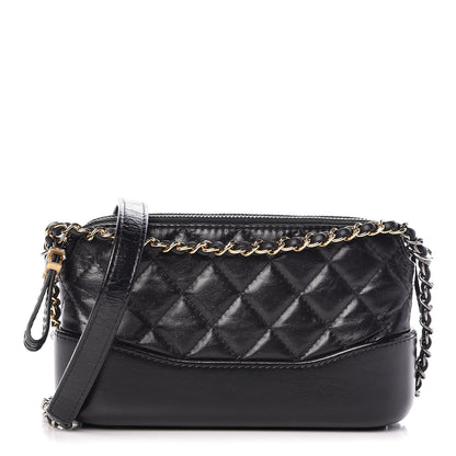 Chanel Aged Calfskin Quilted Small Gabrielle Clutch With Chain Black 1 of 14