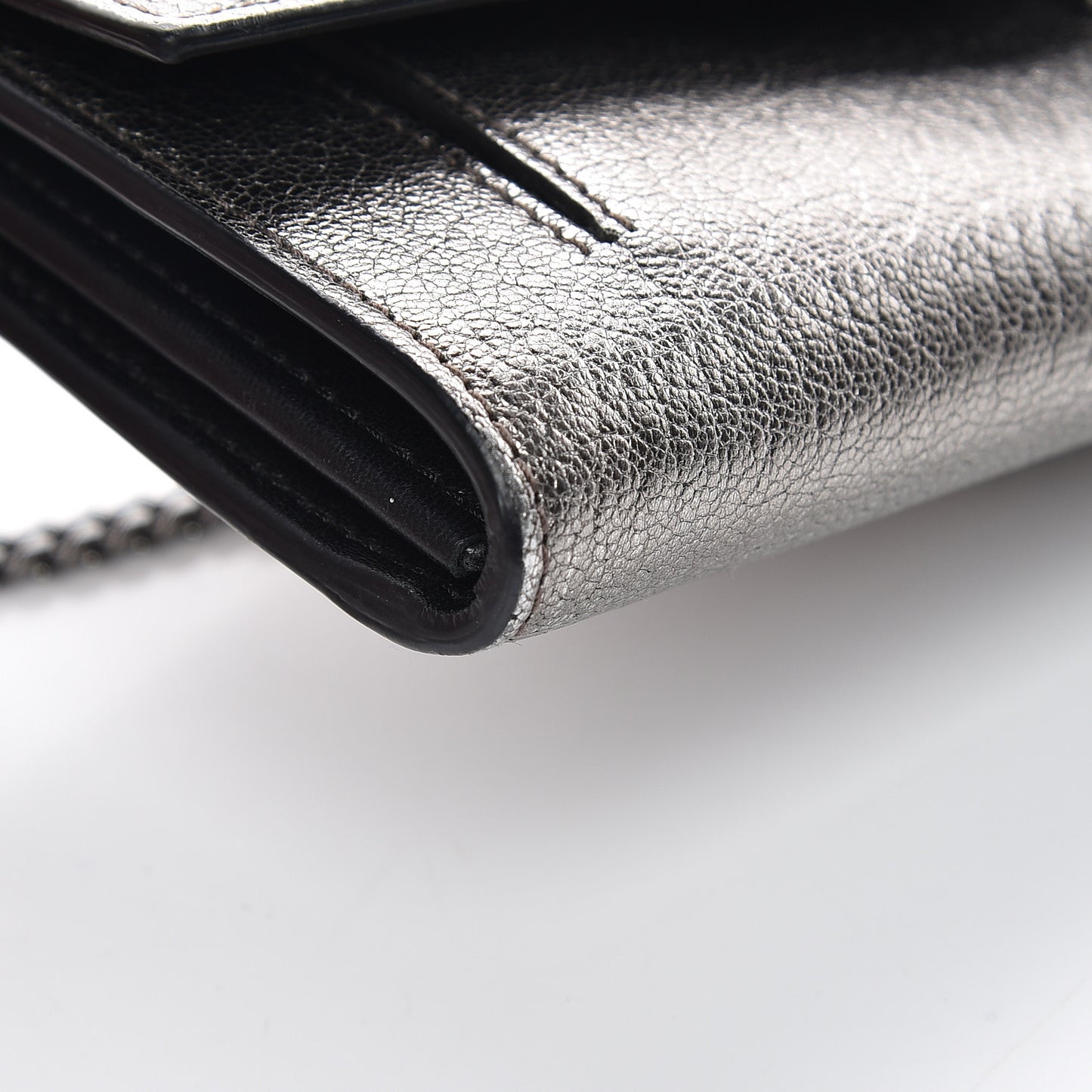 Metallic Calfskin Skull Wallet on Chain Black Pearl