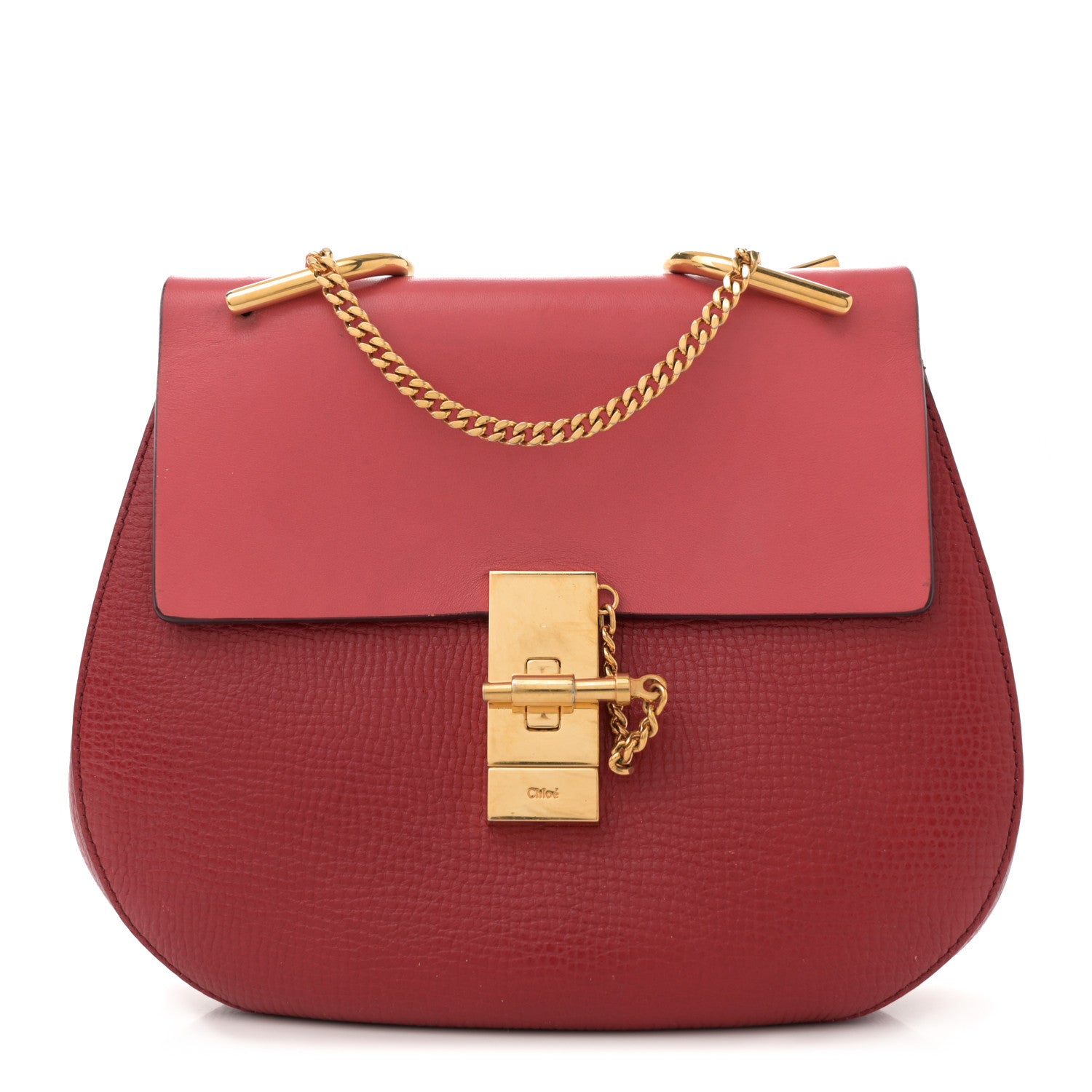 Chloe Grained Calfskin Lambskin Bi-Color Drew Shoulder Bag Red 1 of 11