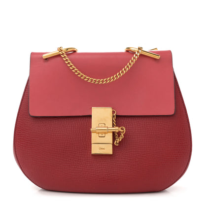 Chloe Grained Calfskin Lambskin Bi-Color Drew Shoulder Bag Red 1 of 11