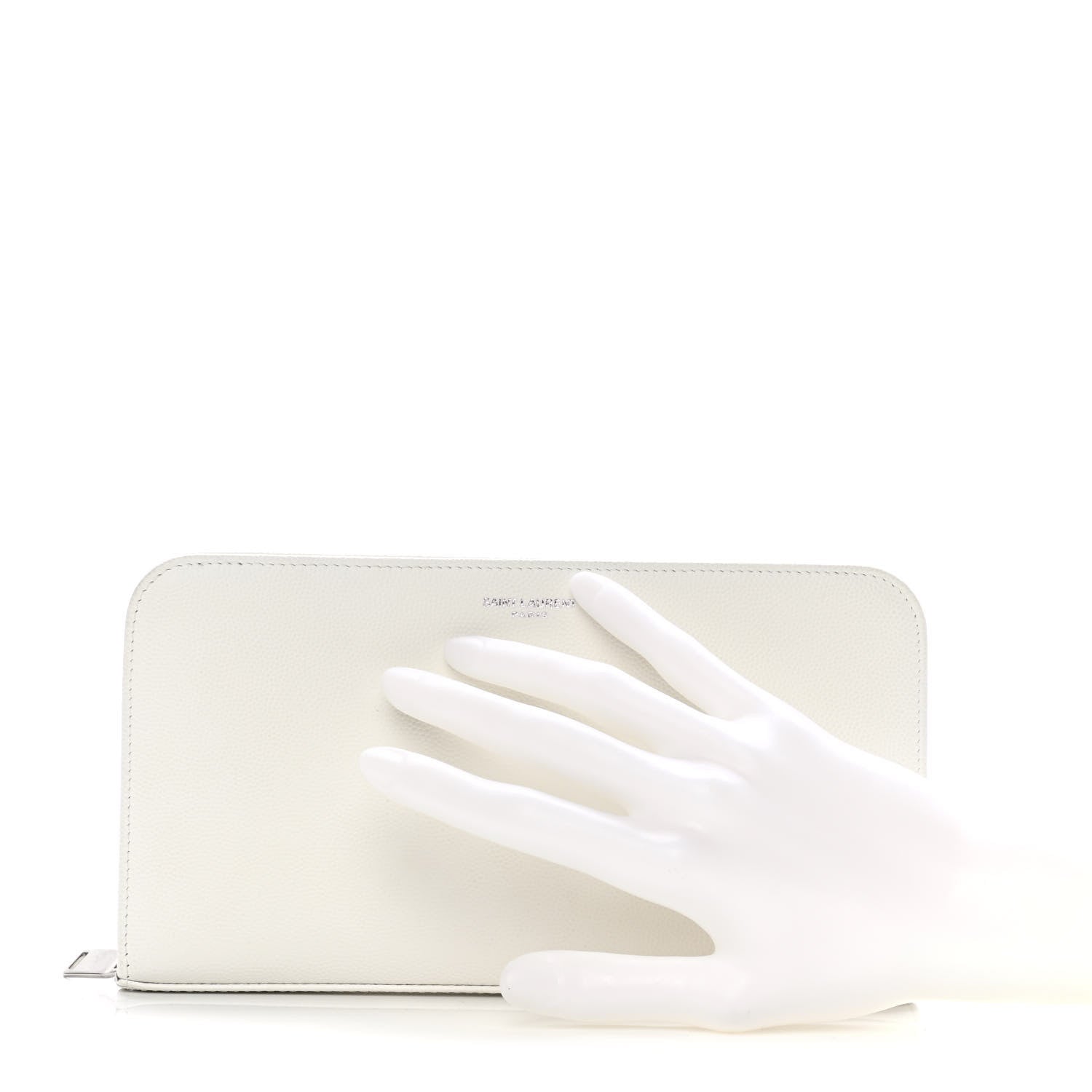 Saint Laurent Grain De Poudre Classic Zip Around Travel Wallet White 2 of 10