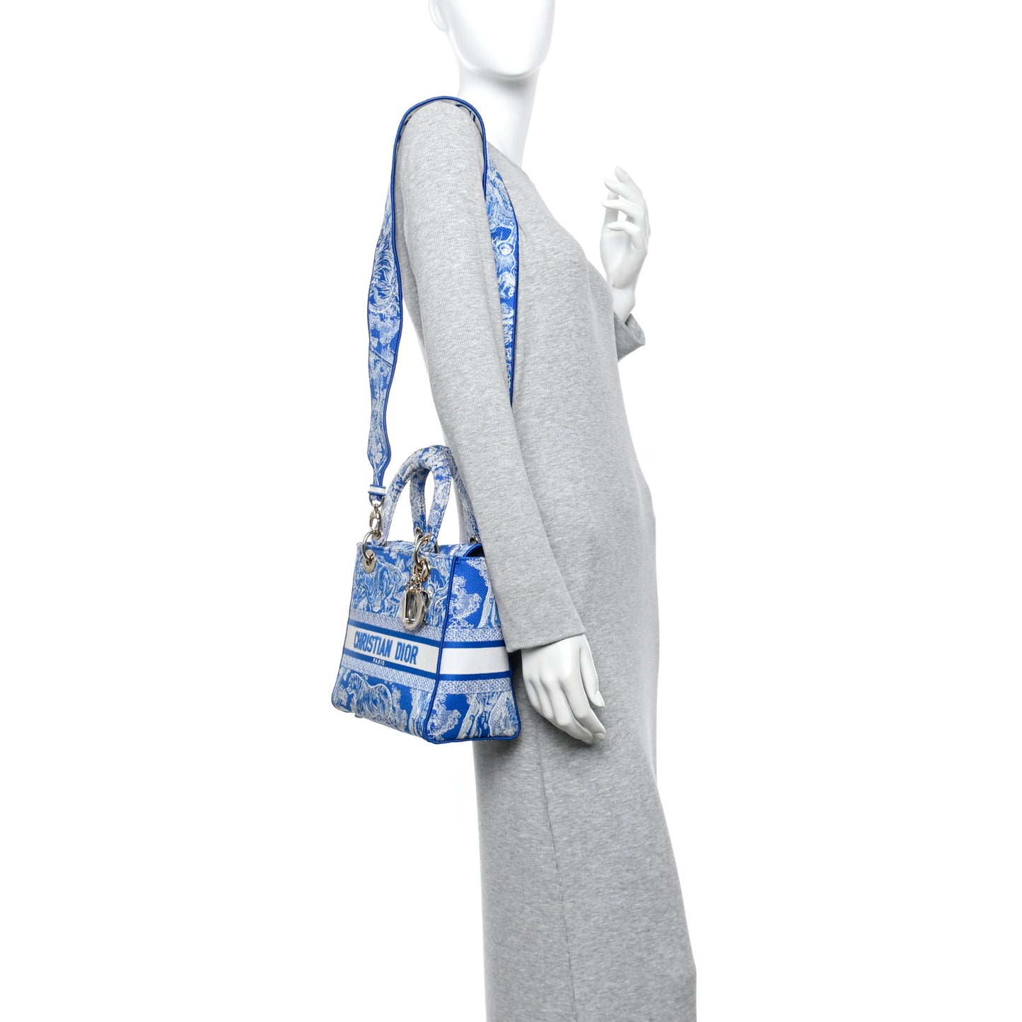 Canvas Toile De Jouy Reverse Embroidered Medium Lady D-Lite Fluorescent Blue