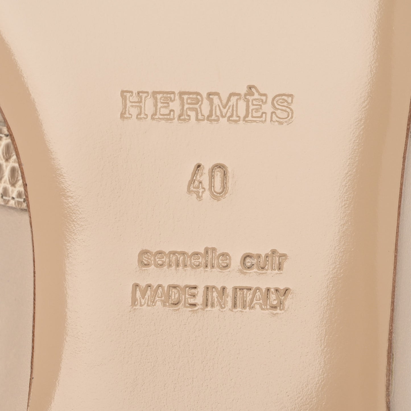 Shiny Lizard Calfskin Oz Mules 38 Beige Sarrazin 40 Beige Sarrazin