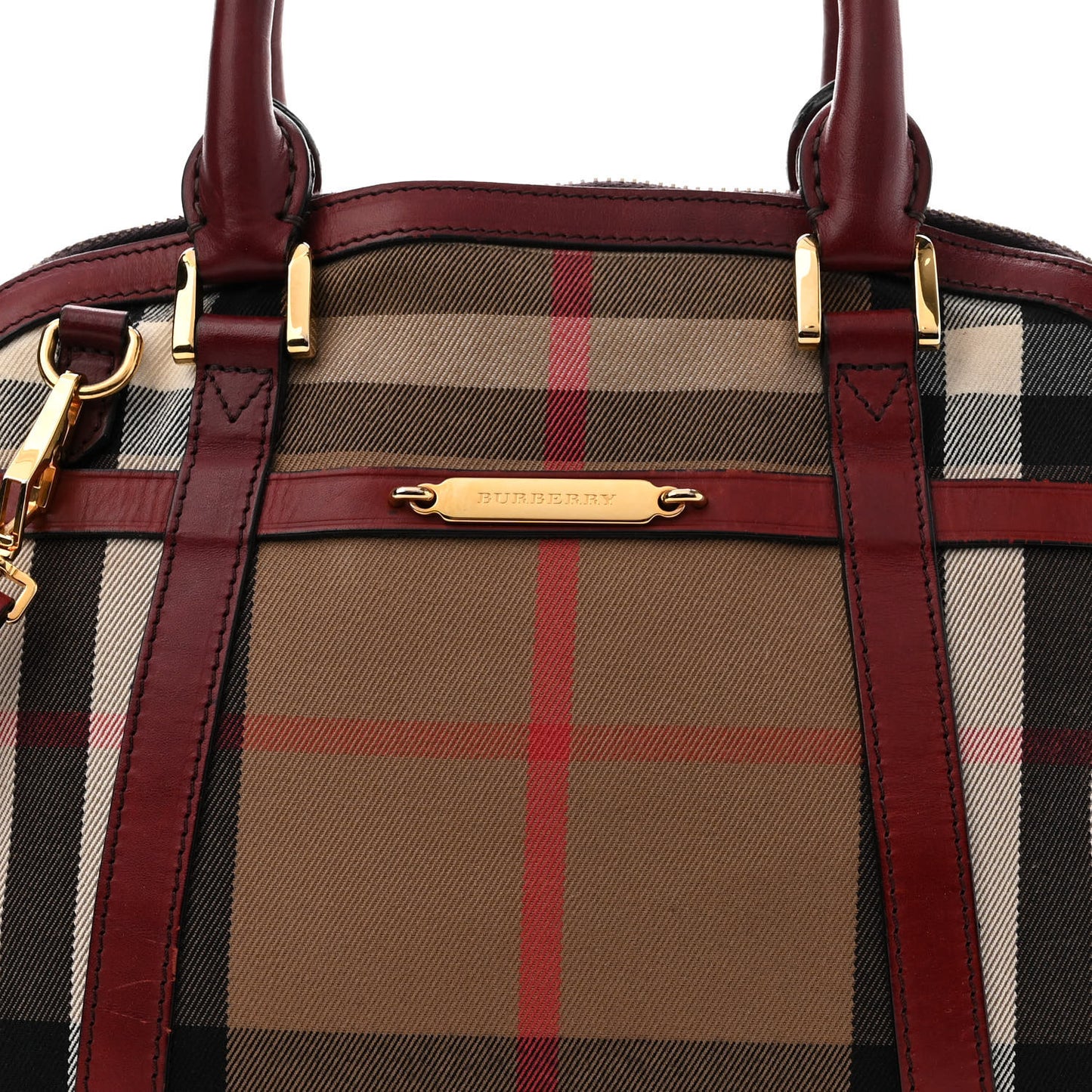Bridle Calfskin House Check Small Orchard Bowling Bag Deep Claret
