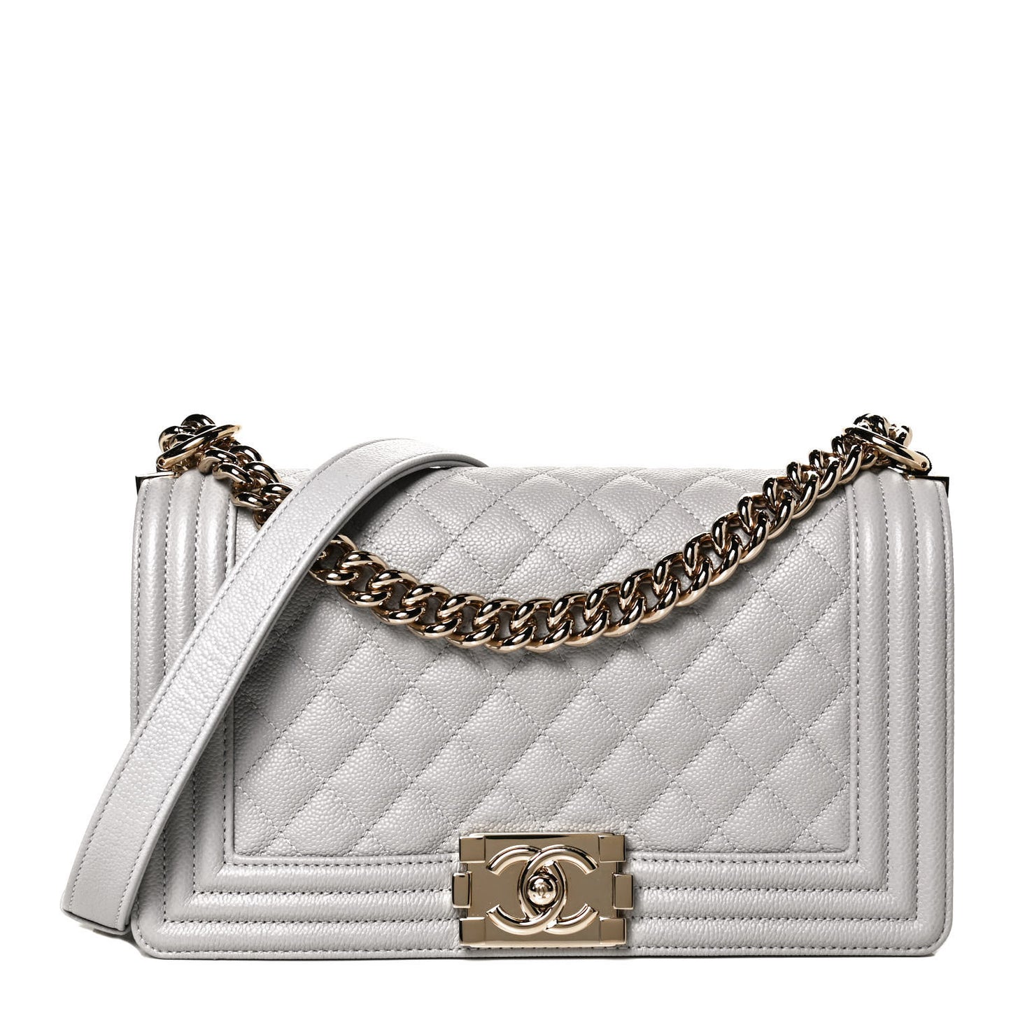 Caviar Quilted Medium Boy Flap Light Grey