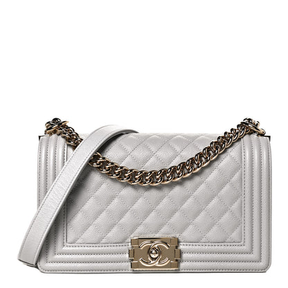 Chanel Caviar Quilted Medium Boy Flap Light Grey 1 of 10