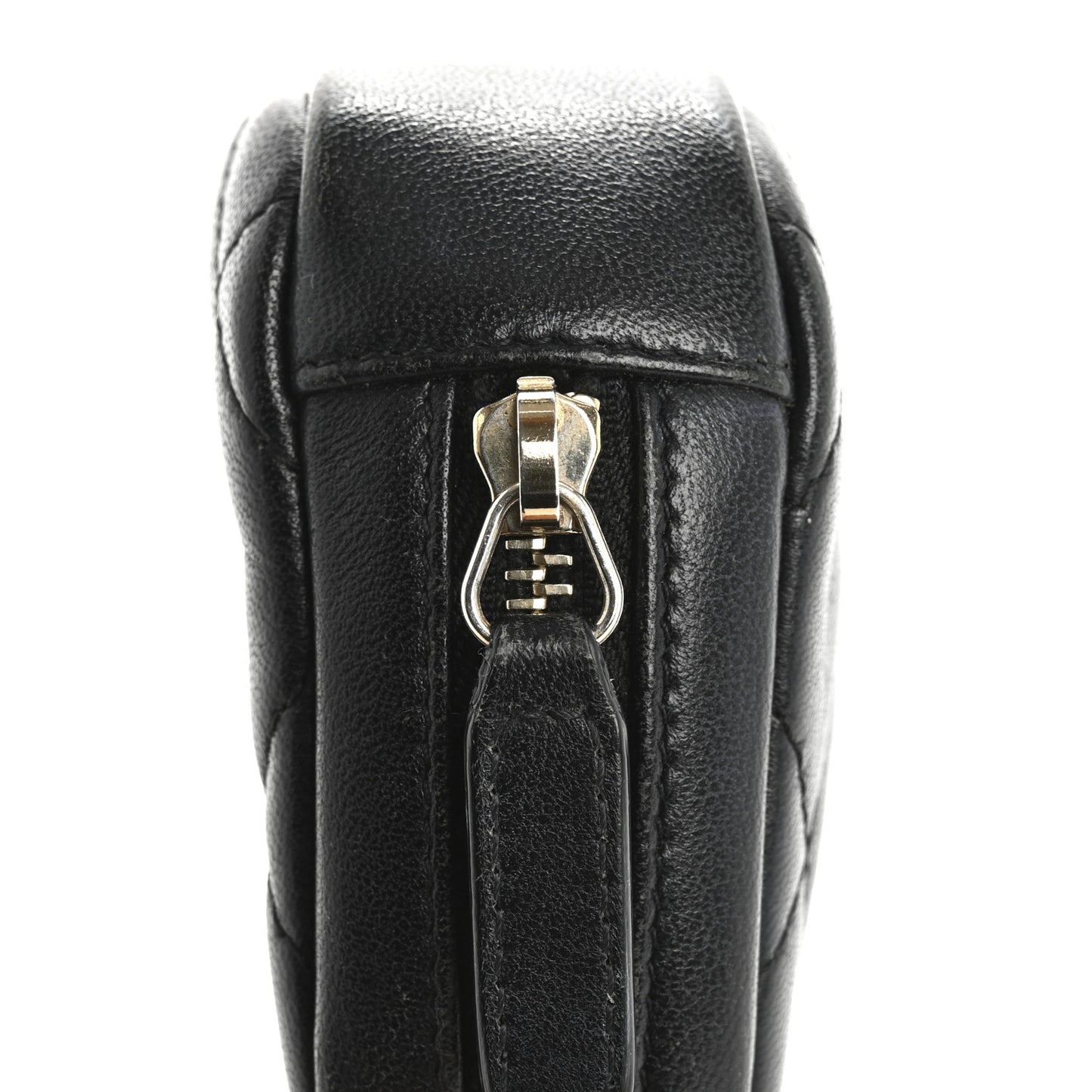 Lambskin Quilted Small Curvy Pouch Cosmetic Case Black