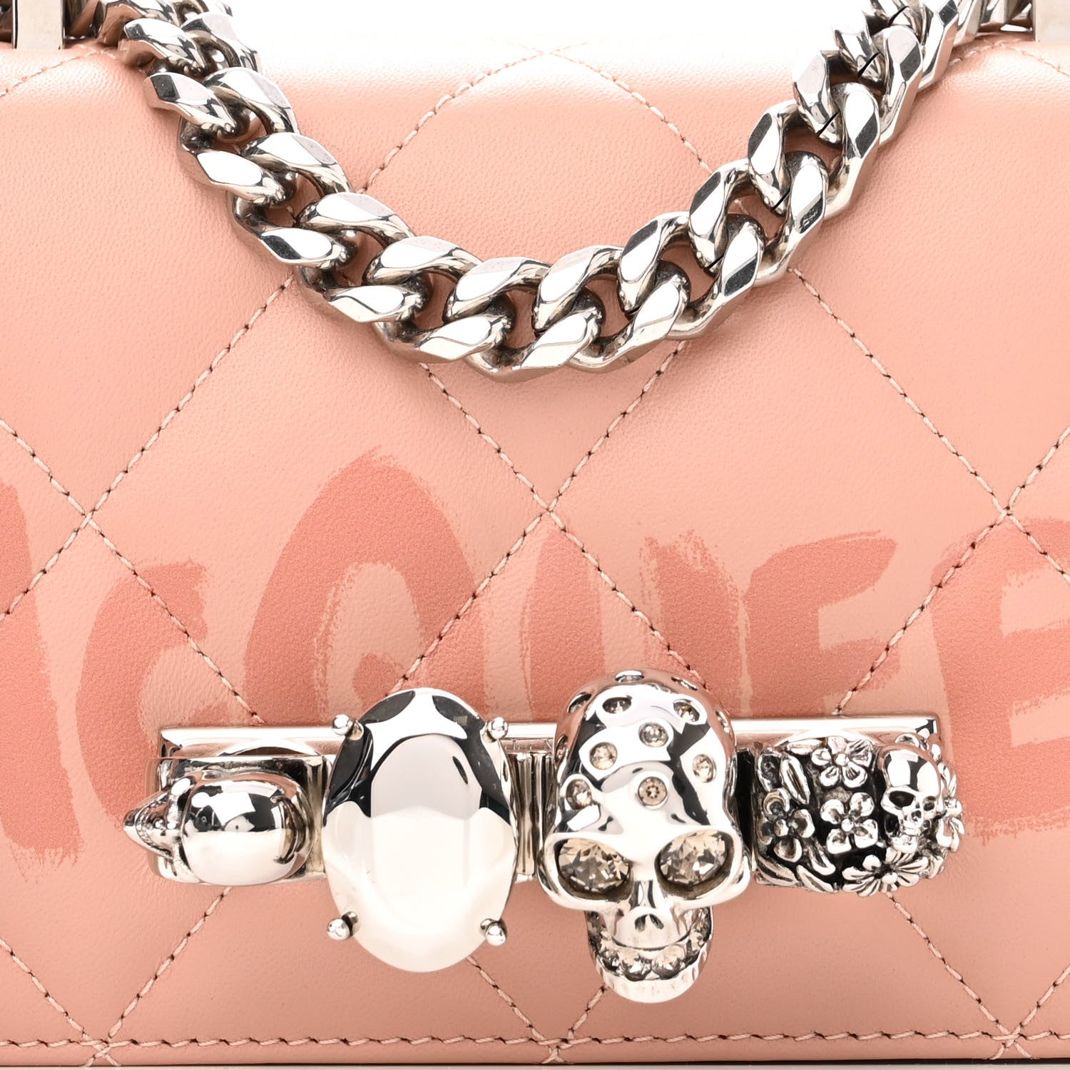 Alexander McQueen Lambskin Quilted Graffiti Skull Knuckle Crossbody Rose Gold 8 of 12