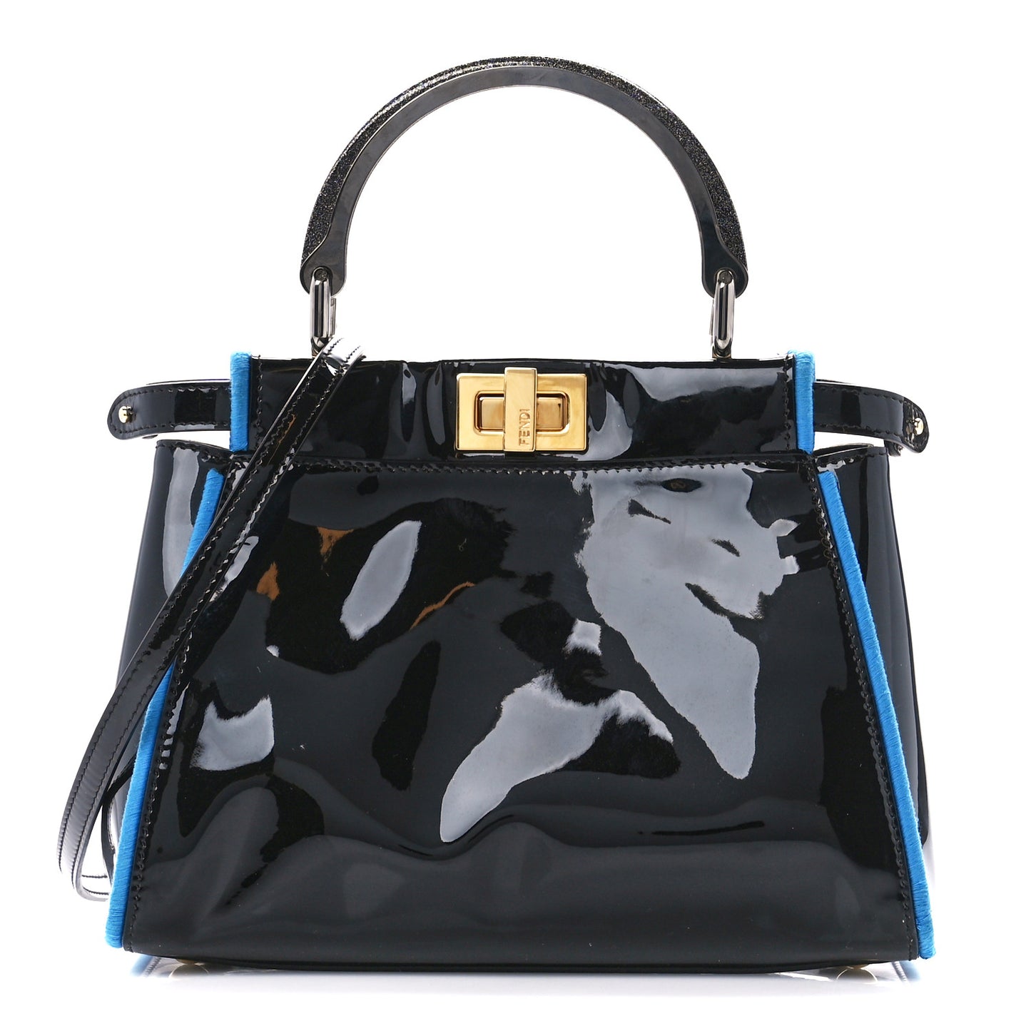 Patent Mini Plexi Handle Peekaboo Iconic Satchel Black Blue