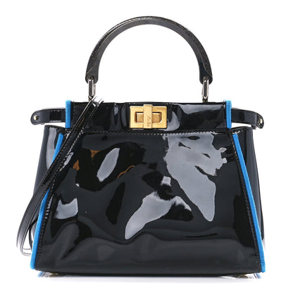 Fendi Patent Mini Plexi Handle Peekaboo Iconic Satchel Black Blue 1 of 10