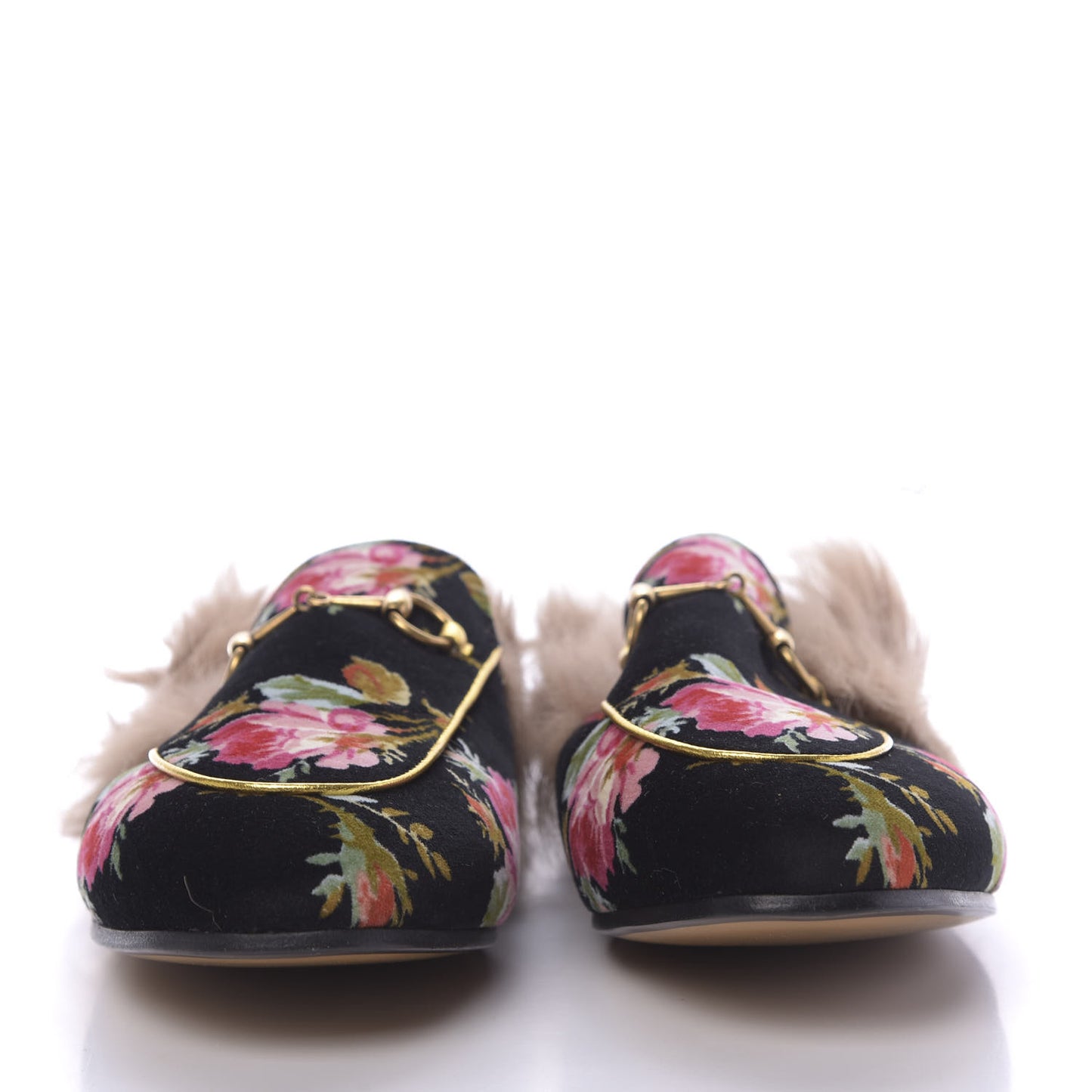 Velvet Fur Floral Womens Princetown Slippers 41 Black