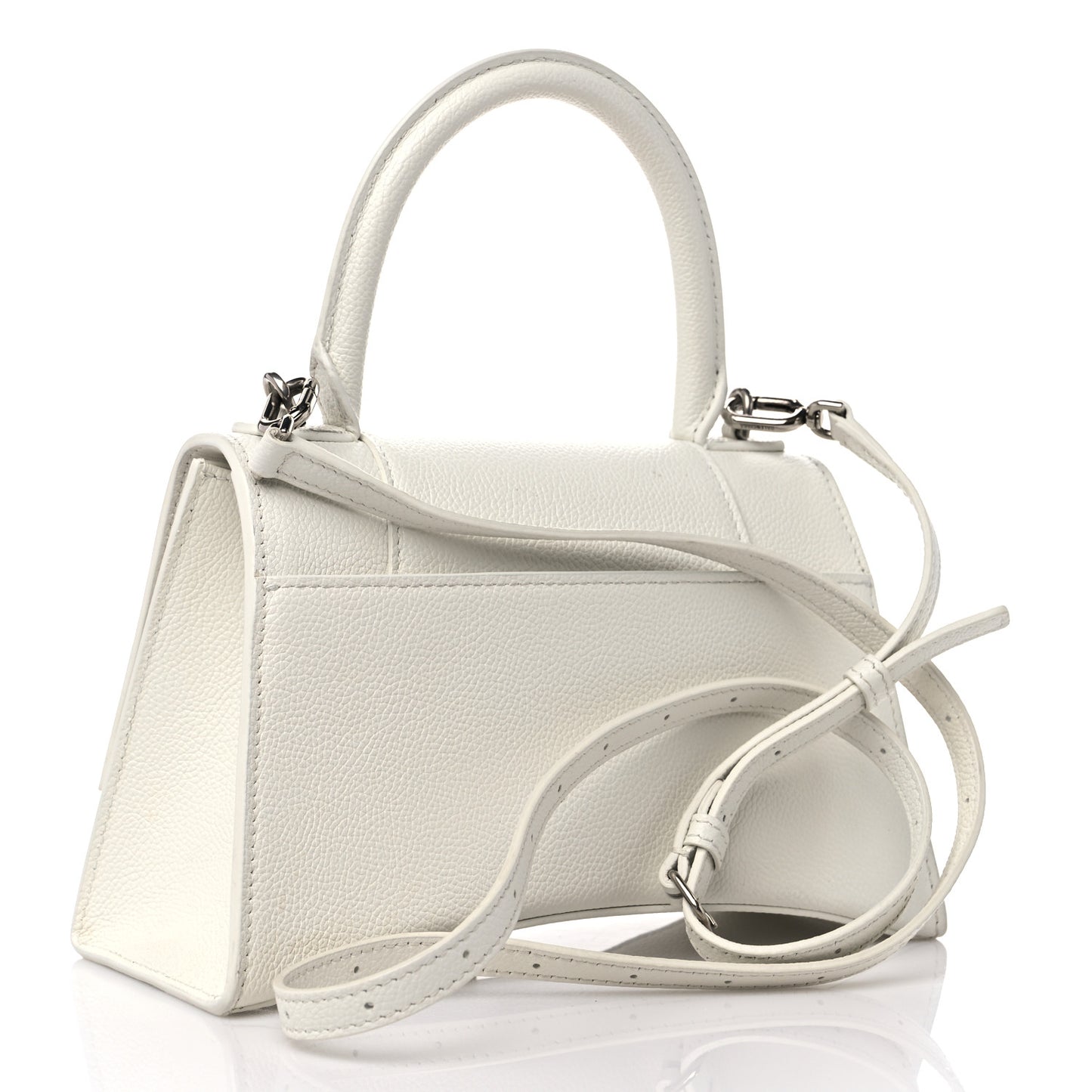 Grained Calfskin Small Hourglass Top Handle Bag White
