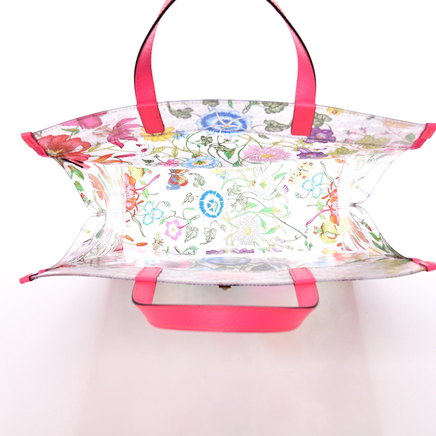 Calfskin Textured Vinyl Print Flora Tote Fluorescent Fuchsia