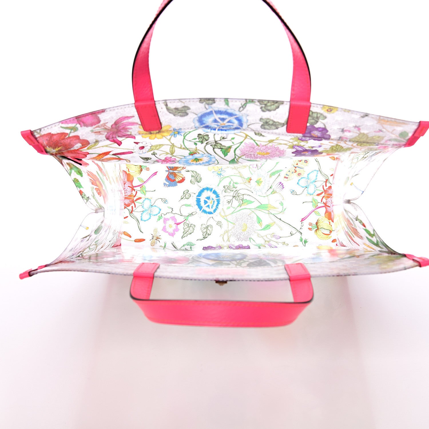 Gucci Calfskin Textured Vinyl Print Flora Tote Fluorescent Fuchsia 4 of 7