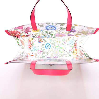 Gucci Calfskin Textured Vinyl Print Flora Tote Fluorescent Fuchsia 4 of 7