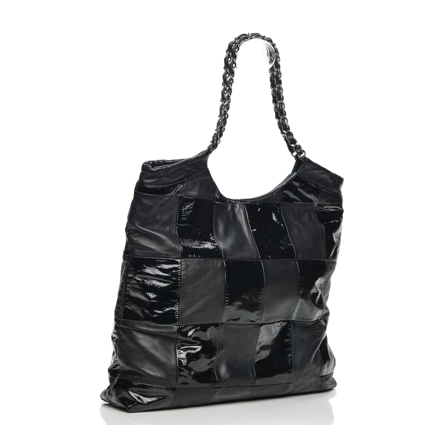 Patent Calfskin Patchwork Brooklyn Tote Black
