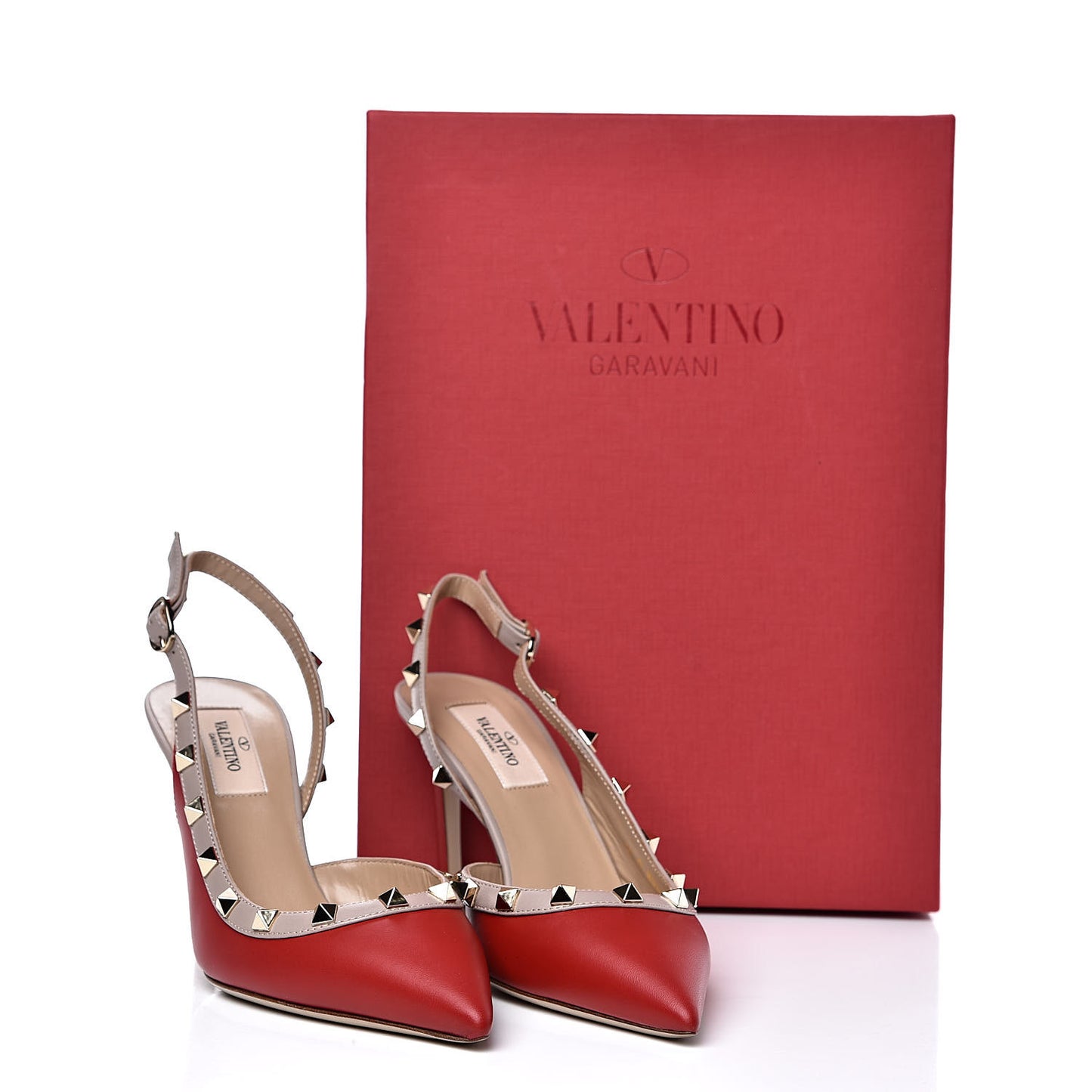 Nappa Rockstud Half D'Orsay Slingback 85mm Pumps 37.5 Rosso Valentino Poudre